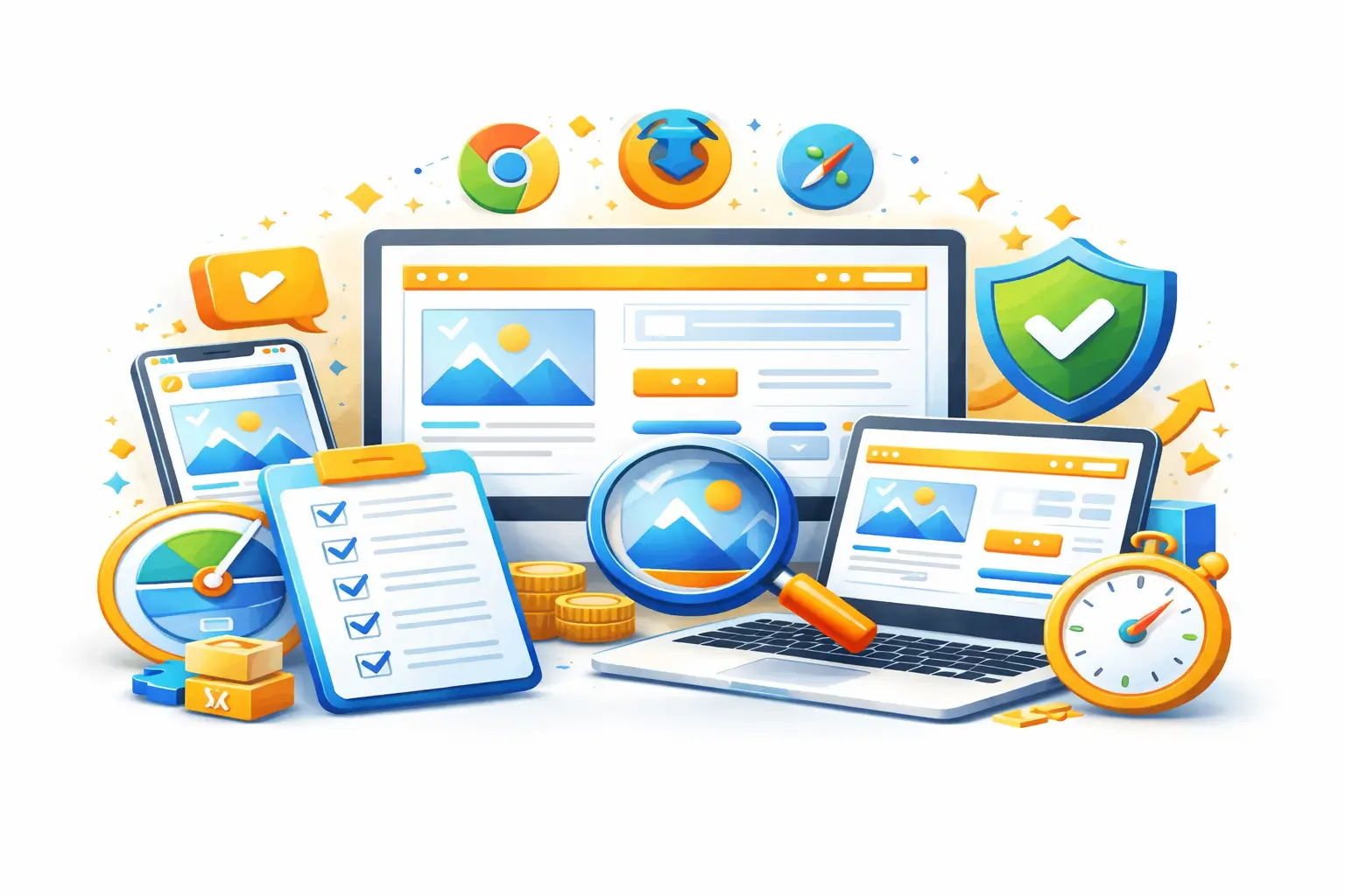 Testing & Optimization Before launch, we test your site on all devices and browsers to make sure everything works perfectly.